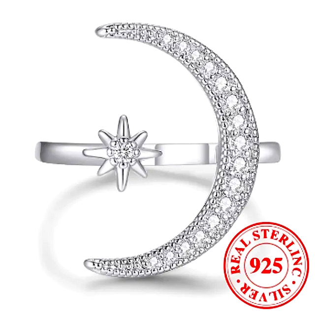 Crescent Moon Ring In Sterling Silver